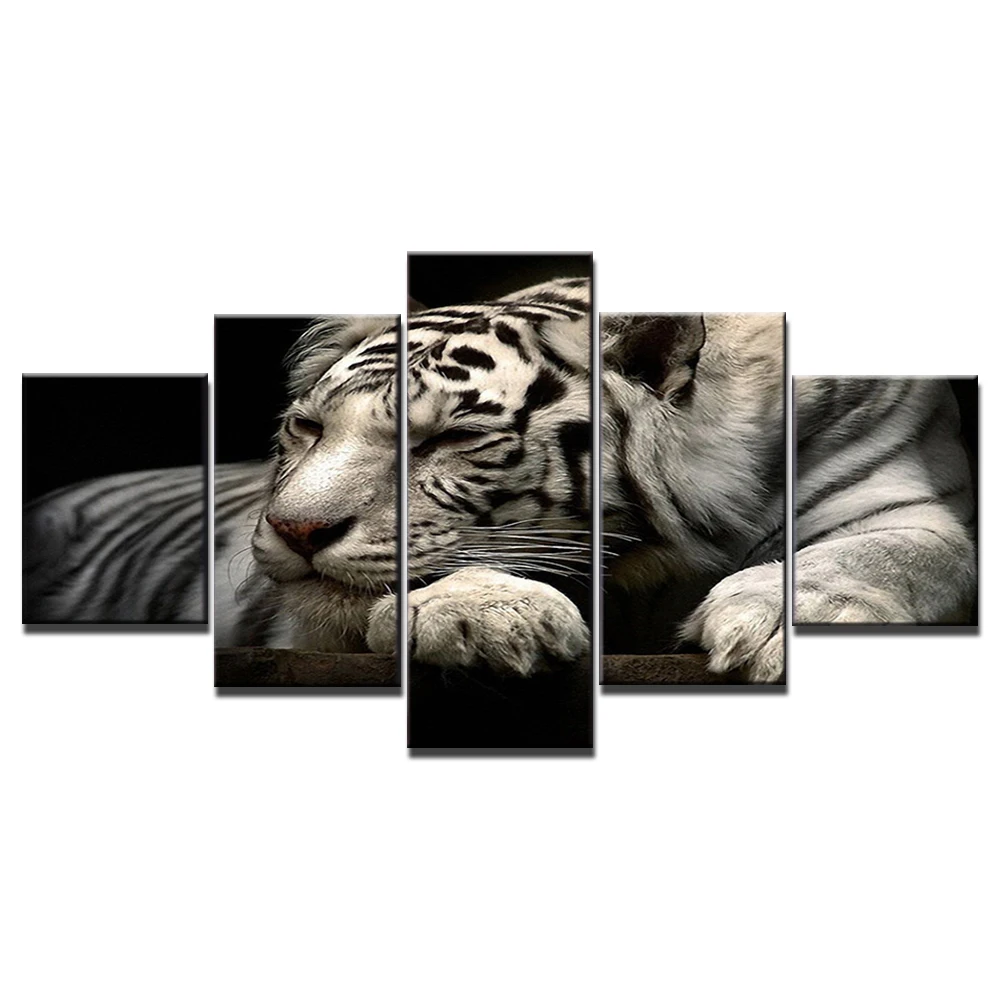 

5D DIY Embroidery Diamond Picture Animal Home Decor 5 Pcs Painting Tiger Full Round Drill Cross Stitch Wall Art Handmade Gift