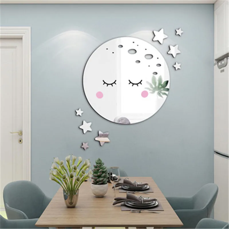 3D планета звезды Зеркальная Наклейка на стену домашний декор мультфильм улыбка