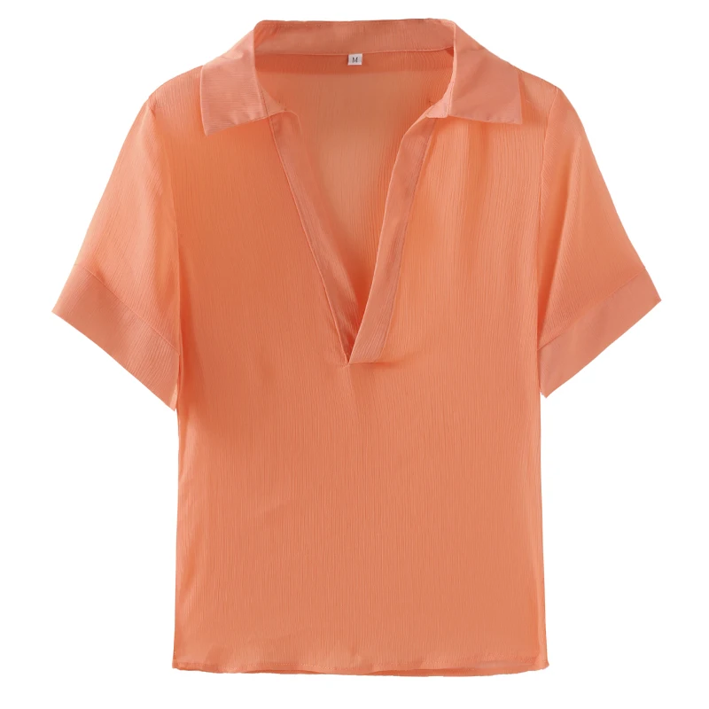 

Fashion Chiffon Plus Size Summer Sun Protection Shirts Women 2021 V-neck Outdoor Short Sleeve Clothes Loose Tops Blusas 10137