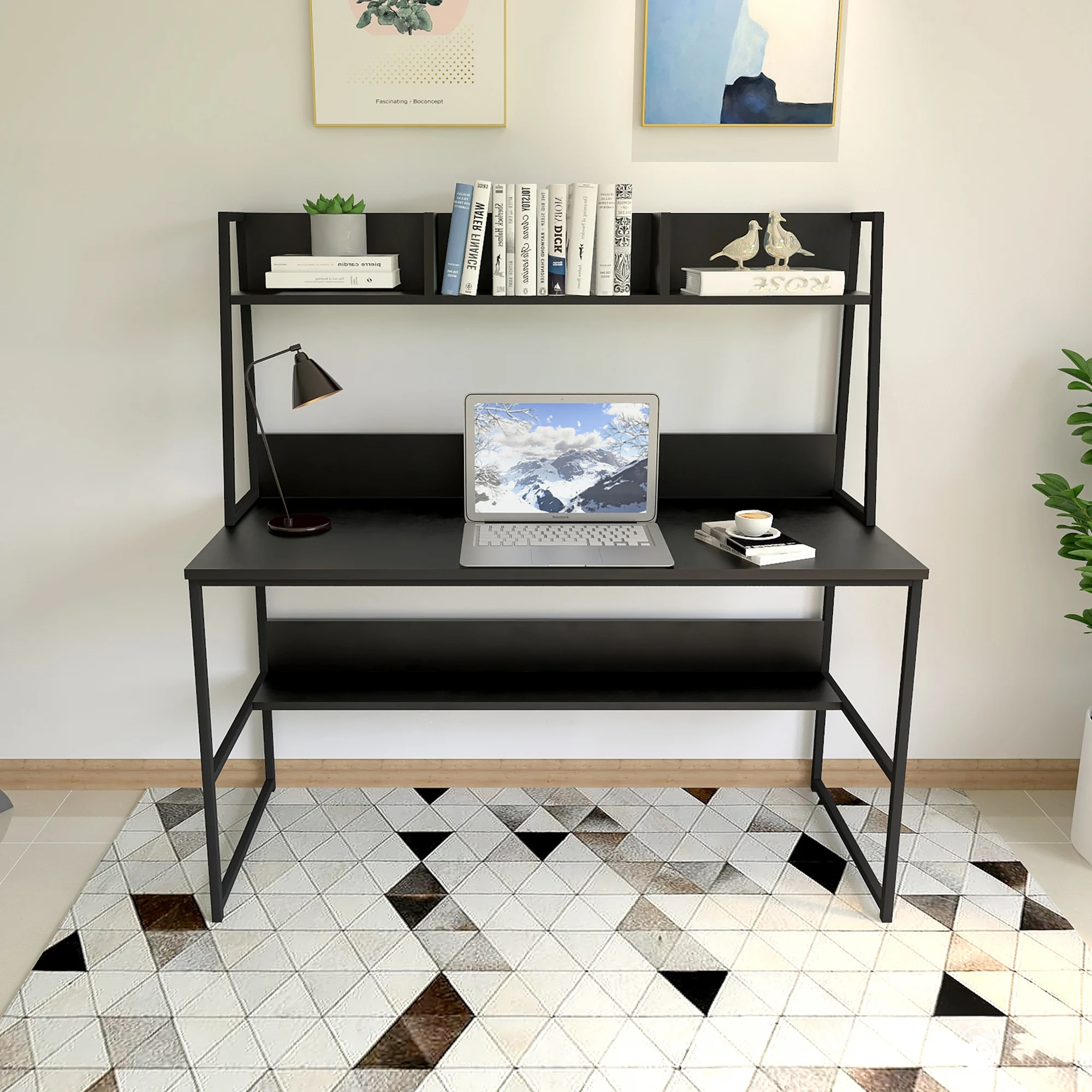 

Компьютерный стол ПК ноутбук стол с клетка в виде книжной обложки 47 дюймов Офис Экономия пространства дизайн черный/темно-грецкий орех