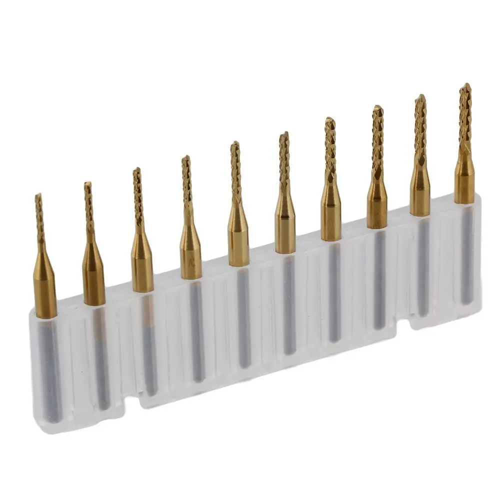 1.1-2.0mm Corn Teeth TiN Coated Carbide Milling Cutter Router Drill Set of 10 | Инструменты