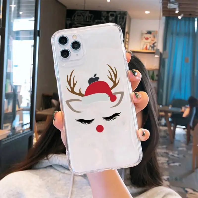 

Christmas deer elk socks snow Phone Cases Transparent for iPhone 6 7 8 11 12 s mini pro X XS XR MAX Plus se cover funda shell