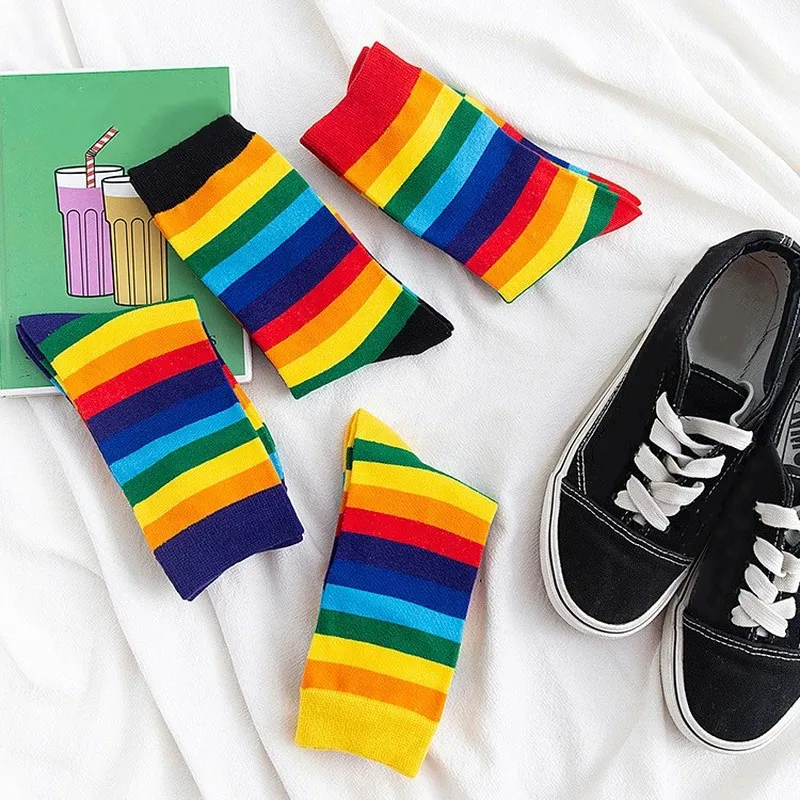 

Clearance Sale Striped Woman Socks Casual Multicolor Harajuku Retro Streetwear Long Socks Woman Fashion Hip Skateboard Crew Sock