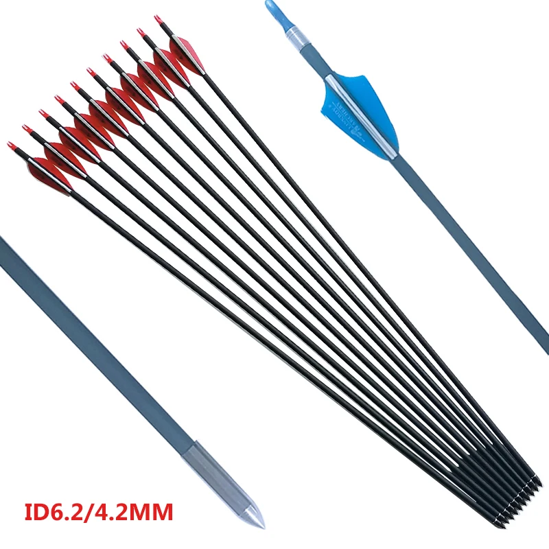 

12pcs Archery Mix Carbon Arrows ID4.2/6.2MM Spine800 30inch Arrows Point Vanes for Recurve Bow Longbow Hunting Shooting