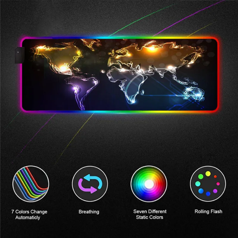Карта мира Светодиодный Цвет светящаяся RGB игровая Мышь большой ПК коврик