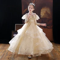 gold kids prom dresses princess ball gown sequin lace tiered tulle maxi girls special occasion dresses