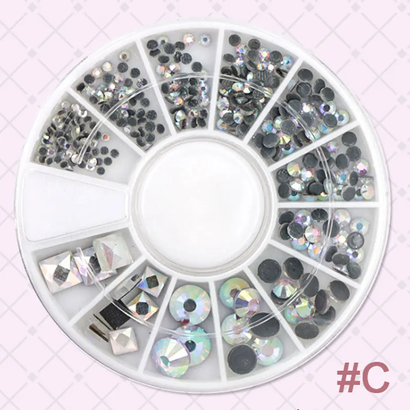C Коробка DIY Nail Art AB Стразы для ногтей квадратной формы круглые многоразмерные круглые наклейки для украшения различных цветов 3D Белый SIMINAIL - Цвет: C