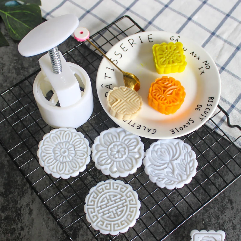 

6 Style Round/Square Flower Mooncake Mold Set 100g Mid Autumn Festival DIY Hand Pressure Fondant Moon Cake Mould Decoration Tool
