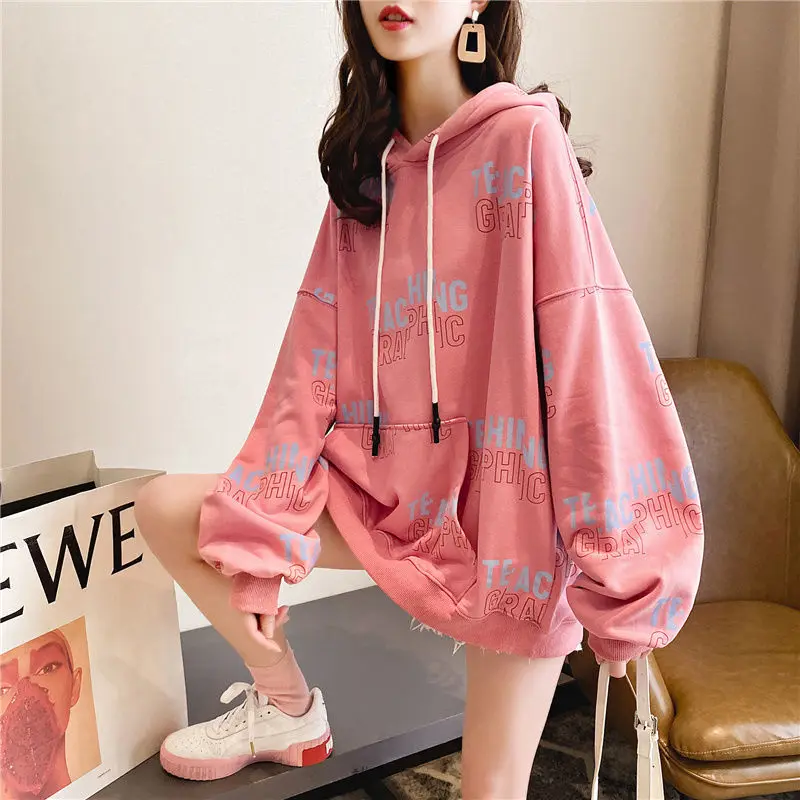 

Oversized 4XL Pocket Sweatshirt Women Harajuku Cartoon Pullover Autumn Plus Size Long Hoodie Korean Fashion Girl Cute Clothes