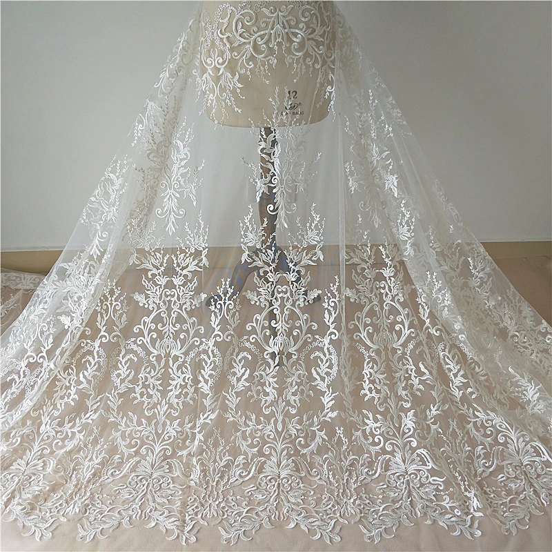 Off white высококачественная Новая роскошная сетчатая ткань с вышивкой европейский