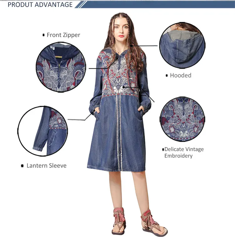 Тренч Yuzi. Мая Boho новые женские джинсовые куртки с капюшоном винтажные длинные пальто на молнии с вышивкой B9286 Casaco Feminino