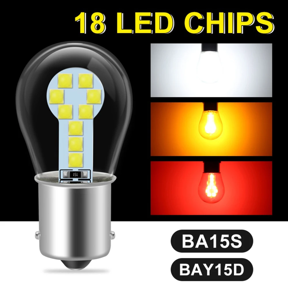 

1pcs BA15S P21W 1156 Led Bulb 1157 BAY15D P21/5W R5W R10W Car Brake Lights 18SMD 3030 Chips DRL Turn Signal Lamp Super Bright