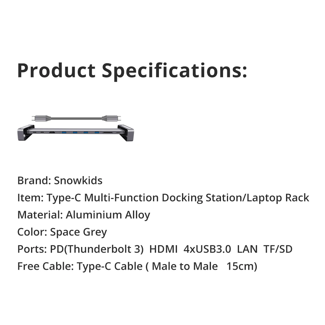 Док-станция Snowkids type C 10в1 USB C PD LAN RJ45 HDMI SD TF USB3.0 Rack Enhancement для MacBook hp Dell huawei Mi samsung