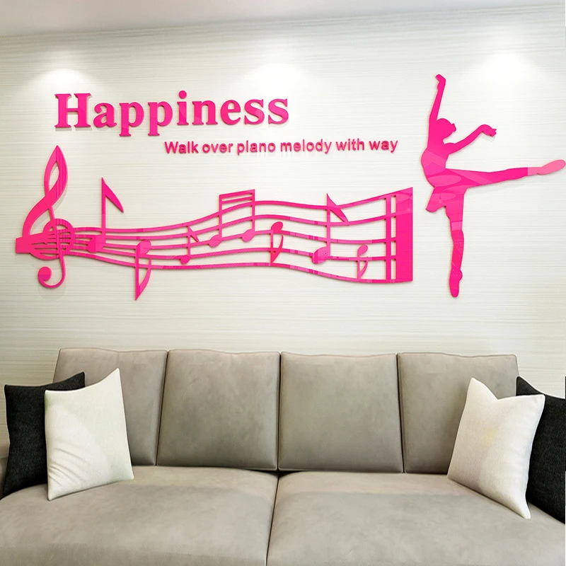 Ballet Sheet Music Acrylic Wall Stickers Sofa Bedroom Background Wall DIY Art Wall Decor Musical Notes Happiness Wall Stickers
