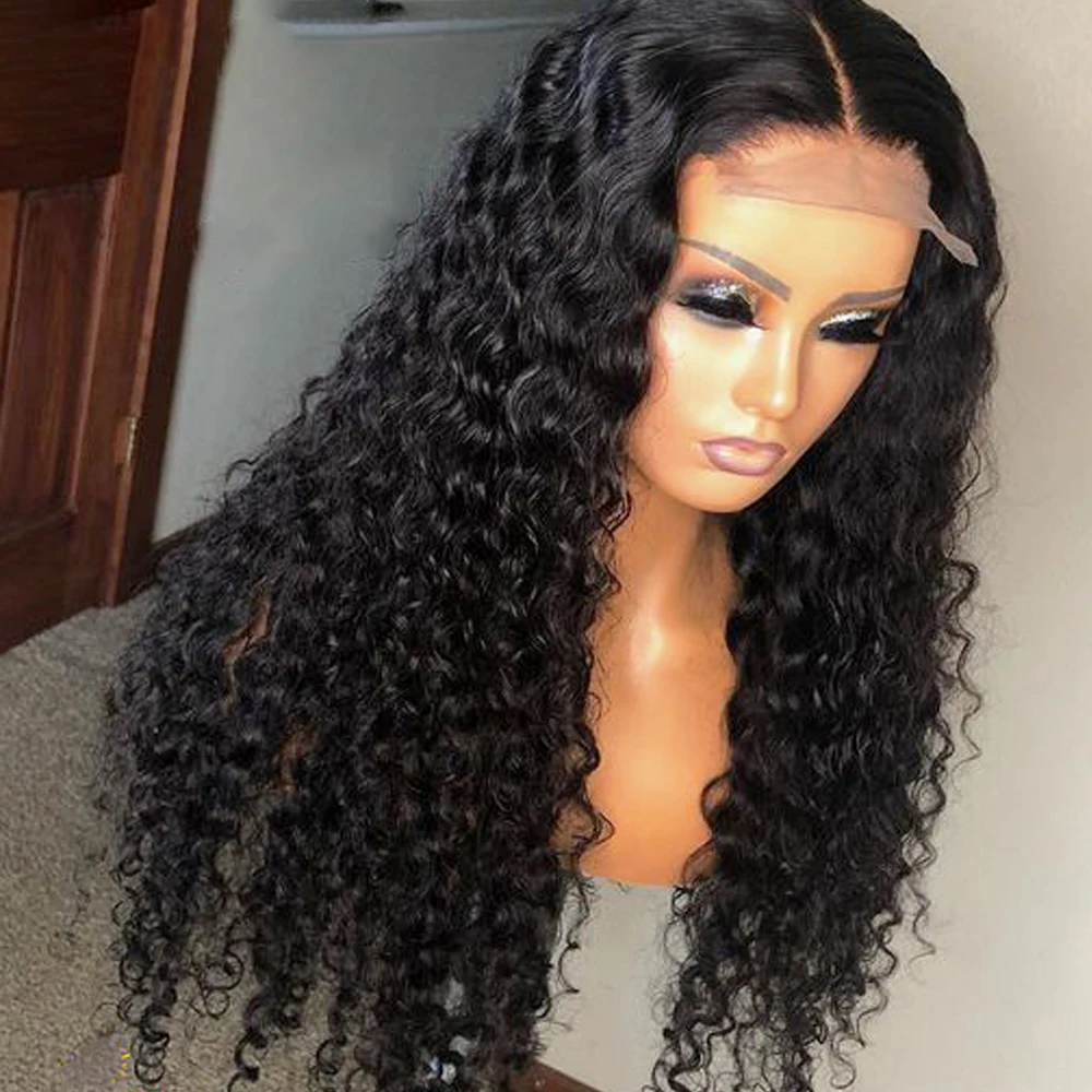 

Deep Curly Lace Front Wig Human Hair Wigs For Black Women Deep Wave 4x4 Lace Closure Wig Prelucked Hairline Indian Remy Hair