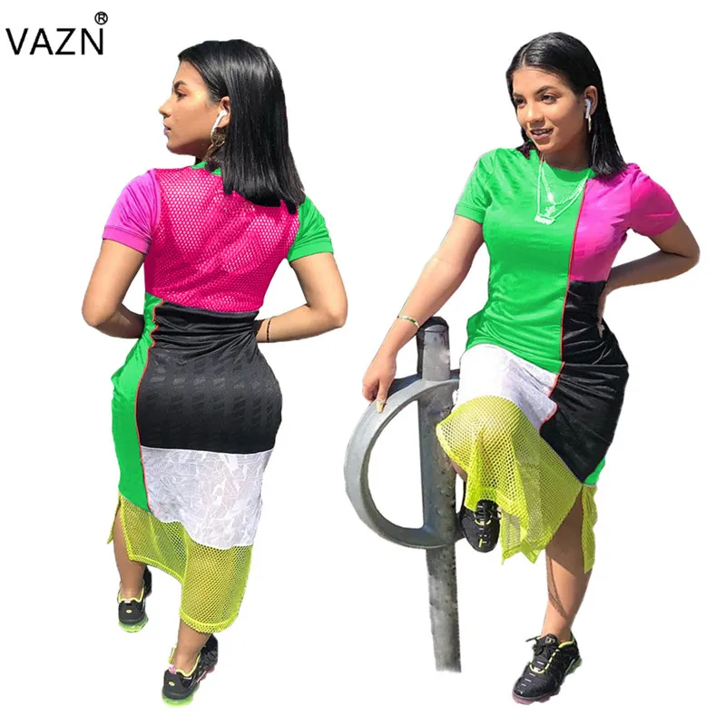 VAZN 2019 летние туфли уличные стиле женское платье Круглый воротник с коротким