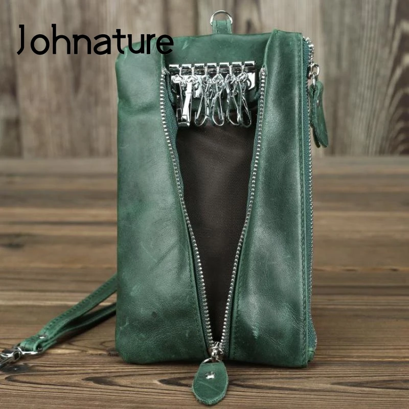 Женский кошелек для ключей Johnature многофункциональный из воловьей кожи с