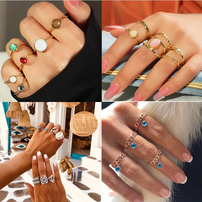 

Bohemia Vintage Gold Color Star Midi Knuckle Rings Set For Women Fashion Geometric Female Finger Joint Rings Set Jewelry Gifts