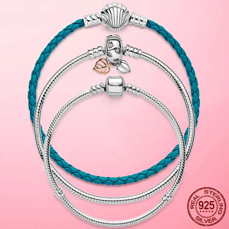 Женский кожаный браслет со змеиным плетением из серебра 2021 пробы с застежкой в