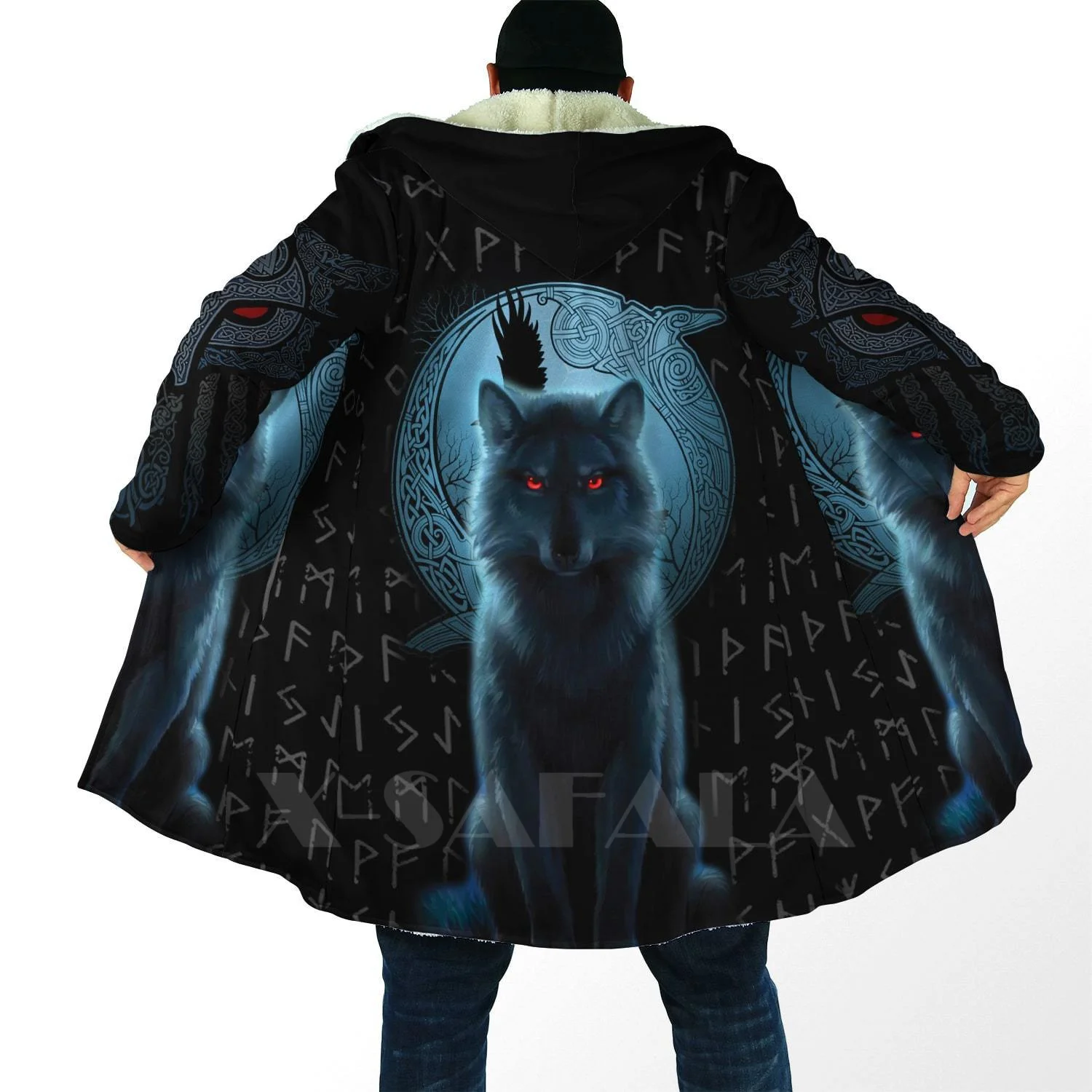 

Viking Wolf Dragon Tattoos Overcoat Coat 3D Printed Thick Warm Hooded Cloak for Men Windproof Fleece Unisex Casual-9