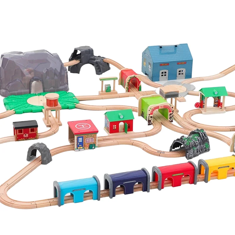 

Children Toys Wooden Railway Train Track Cave Beech Wooden Tracks Tunnel Set Accessories All The Fit Biro Brand Train For Kids