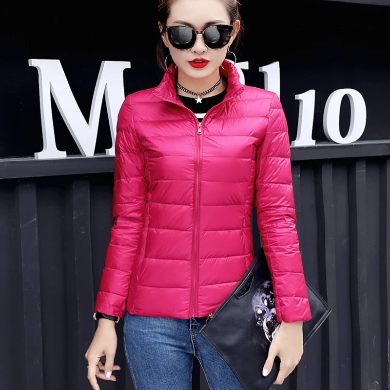 Женский пуховик с длинным рукавом на молнии воротником стойкой|Женские пуховики|