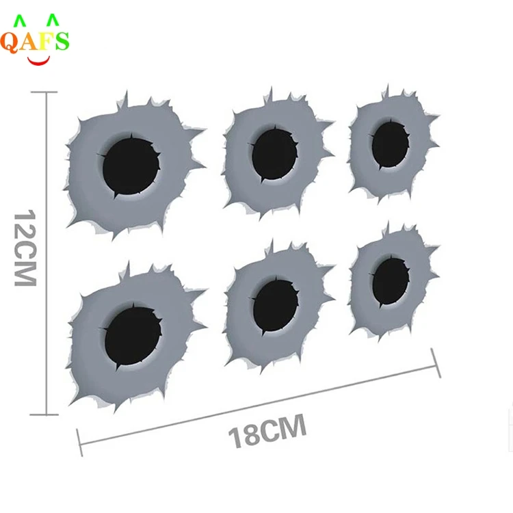 

6pcs/set Funny Scratch Resistant Personality Car Decal Creative Fake Realistic Bullet Shot Hole Stickers Car Styling Accessories