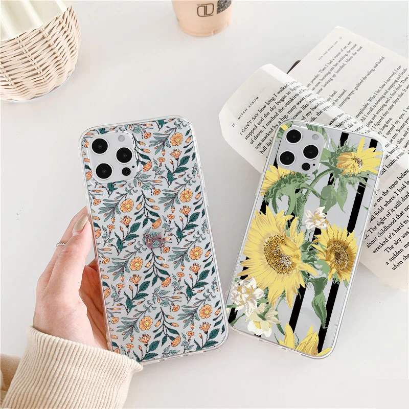 

Simple Rose Flower Phone Case For iphone 13 12 11 Pro Max 8 7 Plus SE2020 XR X XS Max Fashion Floral Leaf Soft Clear Cover Funda