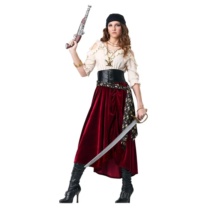 

Halloween Carnival Party Adult Pirate Captain Cosplay Costume Masquerade Caribbean Jack Sparrow Pirate Disfraz Mujer Fancy Dress