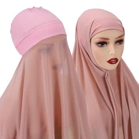 muslim women underscarf bonnet with chiffon shawl plain instand hijab scarf with inner cap ready to wear islamic head wrap