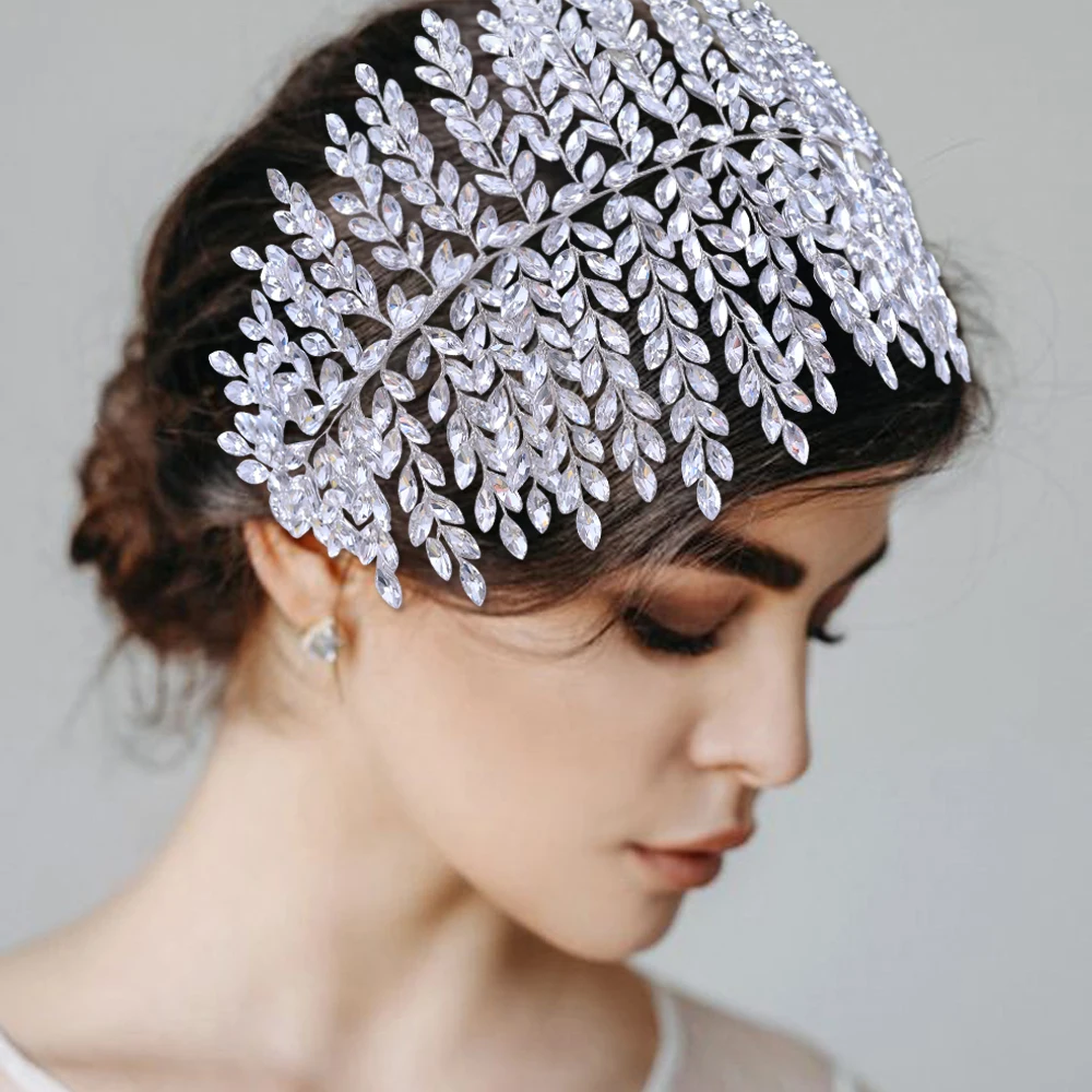 

Fashion Wedding Hair Jewelry Women Wide Rhinestone Hair Accessories Pageant Crowns Princess Headband Bride Headpiece