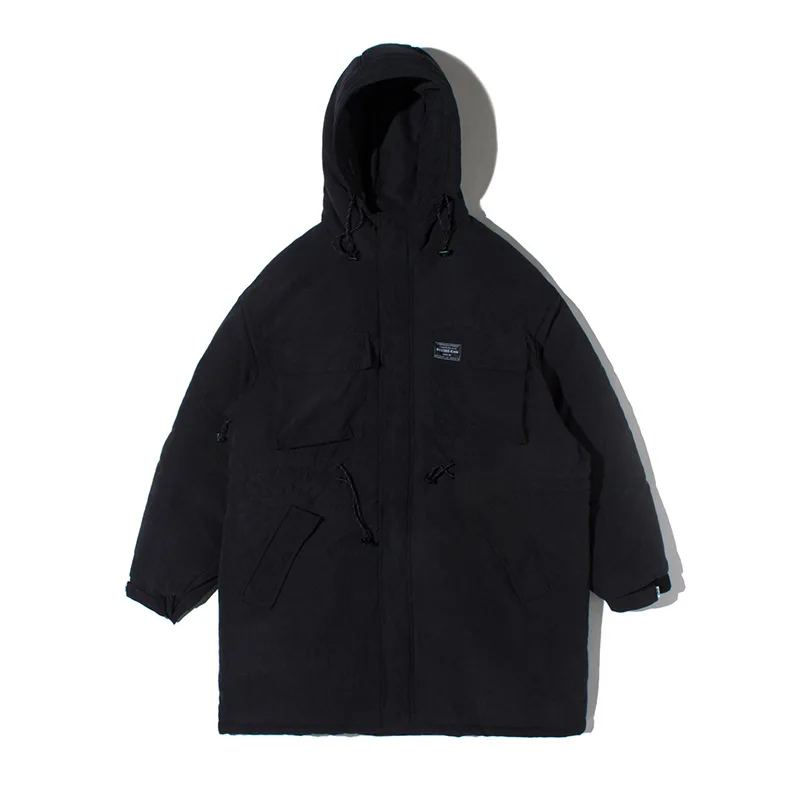 

New Original Men's Jacket Cotton Solid Color Peach Cotton Men's Tide Brand Long Hooded Cotton Men's Youth Long Parkas