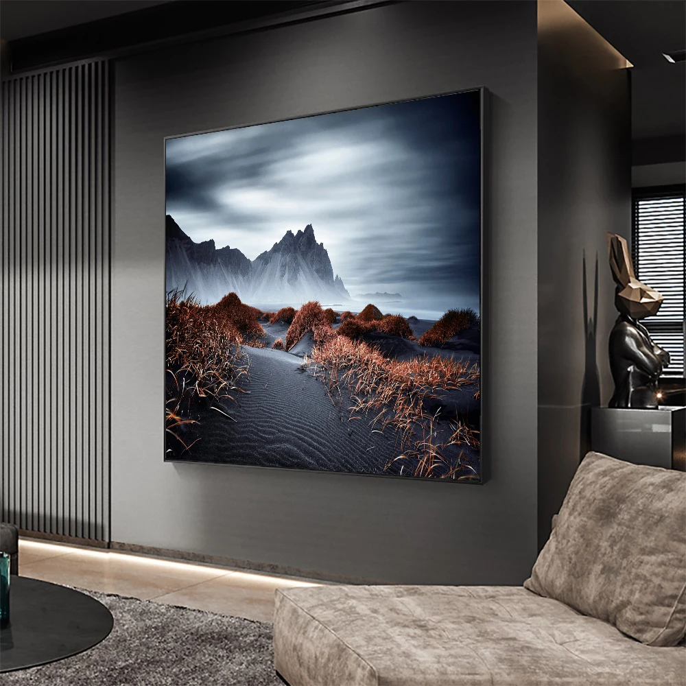

Iceland Landscape Painting on Canvas Dark Nature Mountains Posters and Prints Wall Art Pictures for Living Room Hotel Home Decor