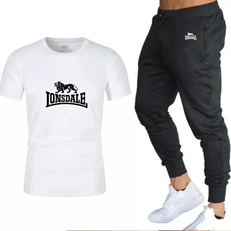 

2021 Printed Men's Youth Casual Summer Sportswear Suit men's Two-Piece Cotton T-Shirt Brand Track and Field Clothing Sports Shir