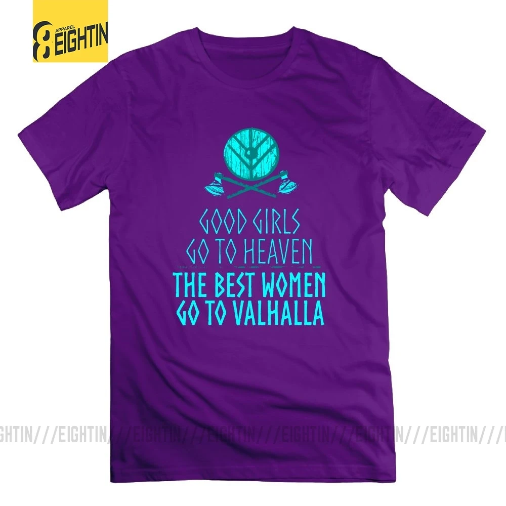 Vikings/лучшие женские футболки с надписью «Go to Heaven», «Go to Valhalla», футболки из очищенного хлопка с короткими рукавами, мужские футболки - Цвет: Фиолетовый