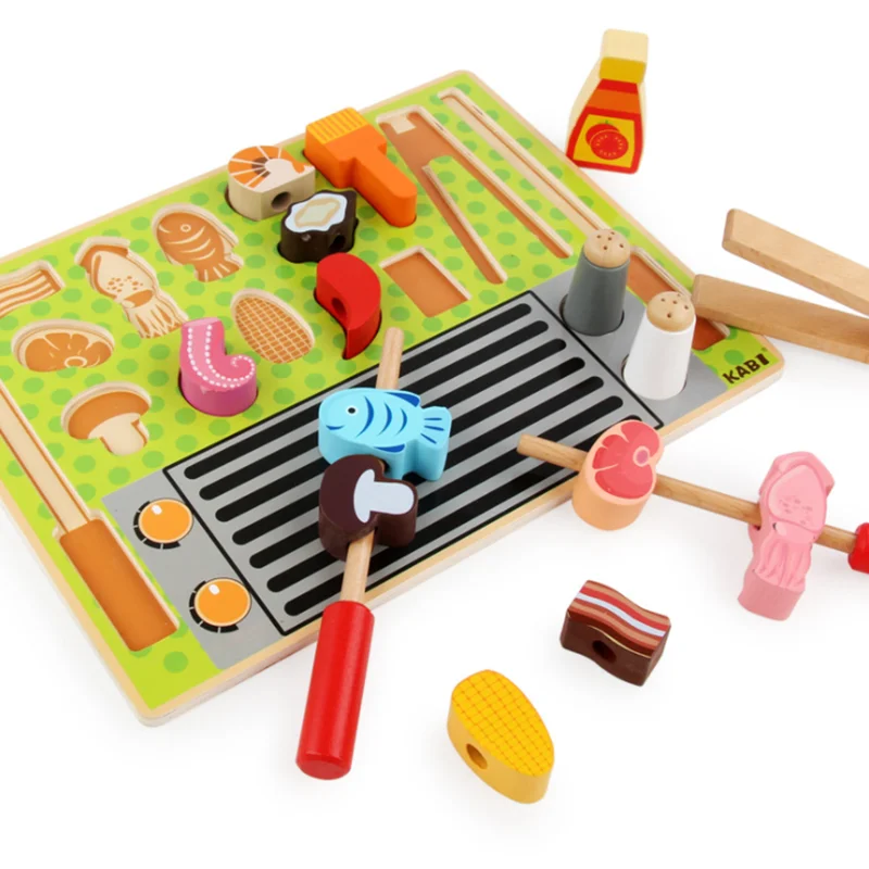 

Simulation Pretend Play Ice Cream BBQ Cutting Cooking Set Wooden Toy For Kids Supermarket Cash Register Kitchen Toys Educational