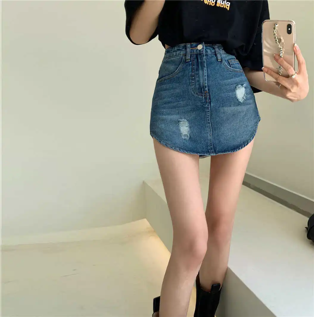 Короткая джинсовая мини юбка брюки с защитой от возгорания и высокой талией на