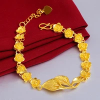 flower patter wrist bracelet for women yellow gold filled fashion female bracelet chain beautiful gift