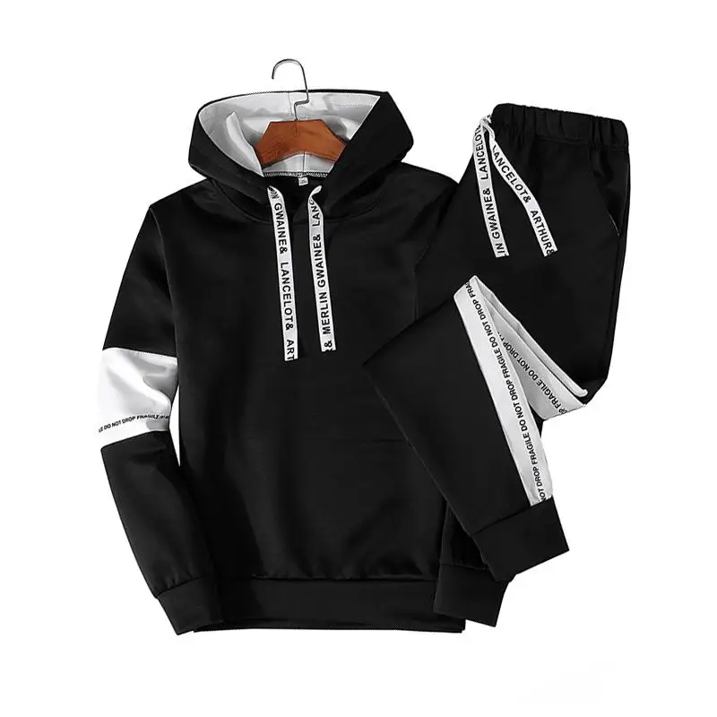 Wei Schwarz Mnner толстовки Набор Mode 2019 Herbst Marke Lssige Herren Gesetzt Sport Zwei Stck Лоскутная Толстовка с