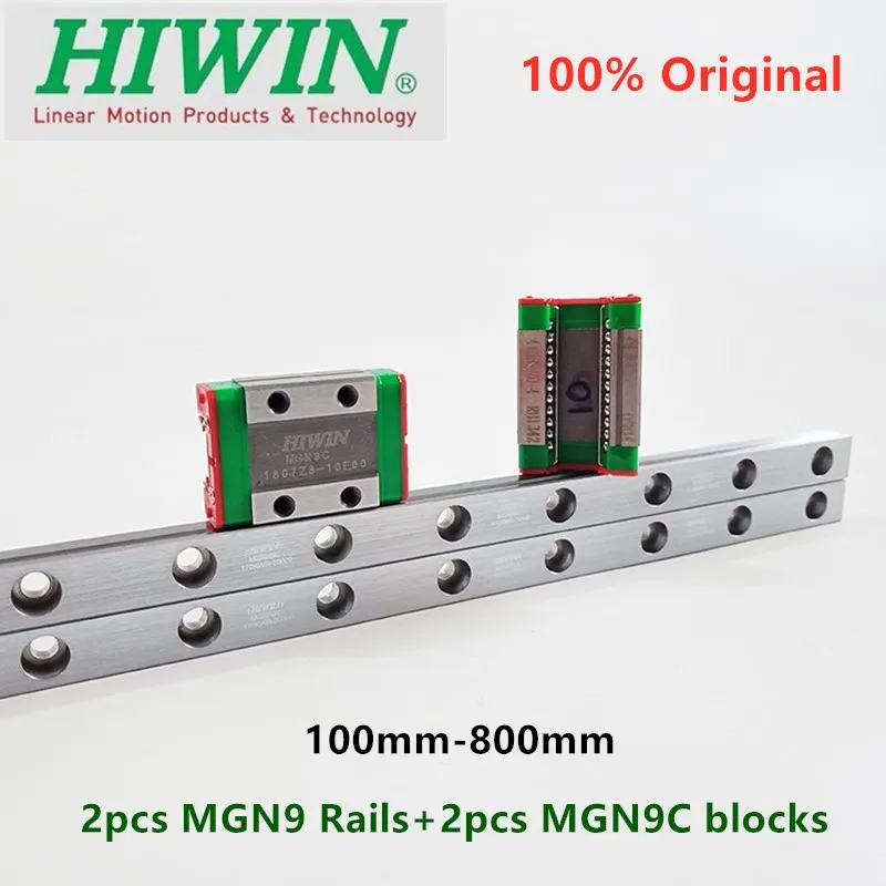 2pcs Original Hiwin linear guide MGN9 200 250 300 330 350 400 450 500 550 600 mm + 2pcs MGN9C blocks 12MM MGNR9 rail CNC router
