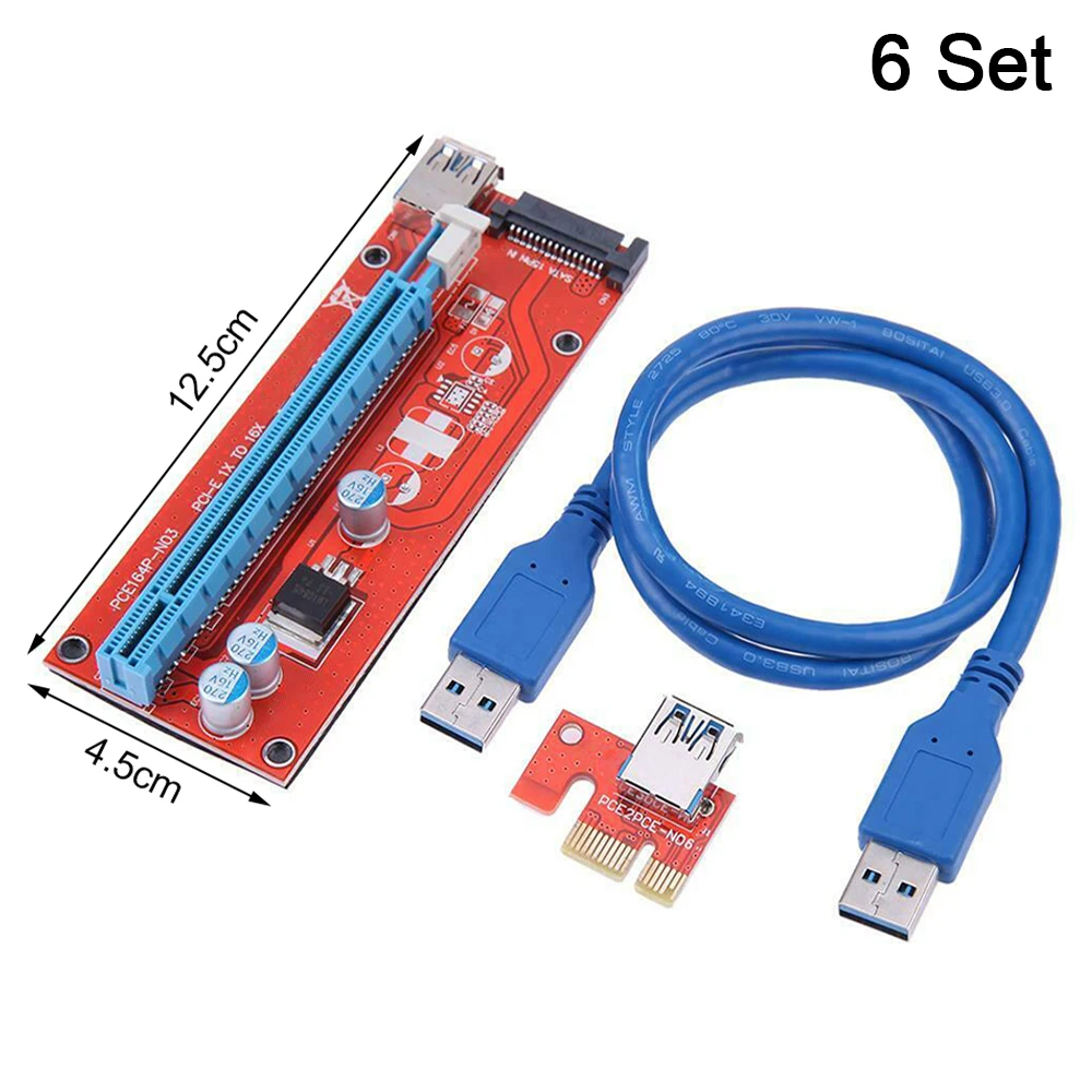 

Райзер VER007S PCI-E, Райзер с кабелем USB 3,0, 15 контактов SATA для майнинга BTC, 6 комплектов