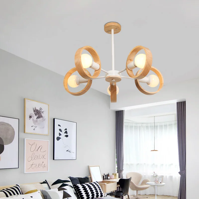 Candelabro de madera Escandinava con rotación de 360 grados, lámpara redonda E27 creativa para el hogar, luz de montaje empotrada en blanco y negro