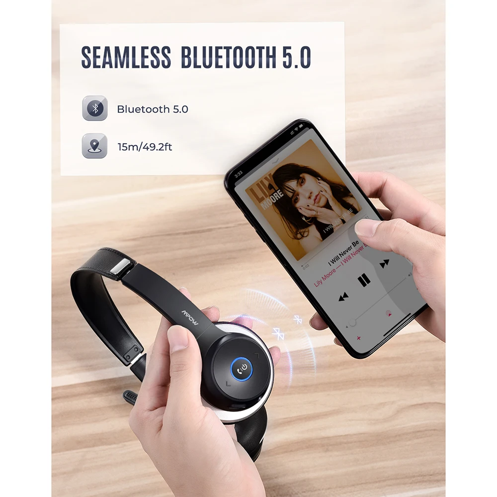 Mpow/Soulsens HC5 Bluetooth V5.0 деловые наушники с CVC8.0 шумоподавляющим микрофоном и 22 часа