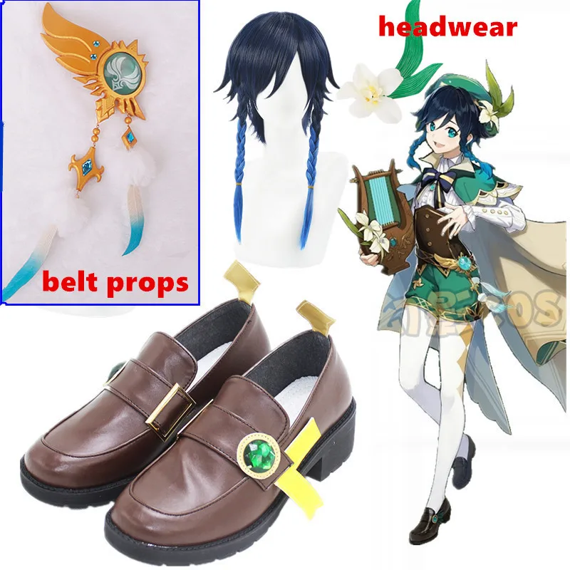 

Обувь для косплея Game Genshin Impact Venti, сапоги из искусственной кожи, аксессуары Venti, женские сапоги для вечеринки на Хэллоуин, реквизит для коспле...