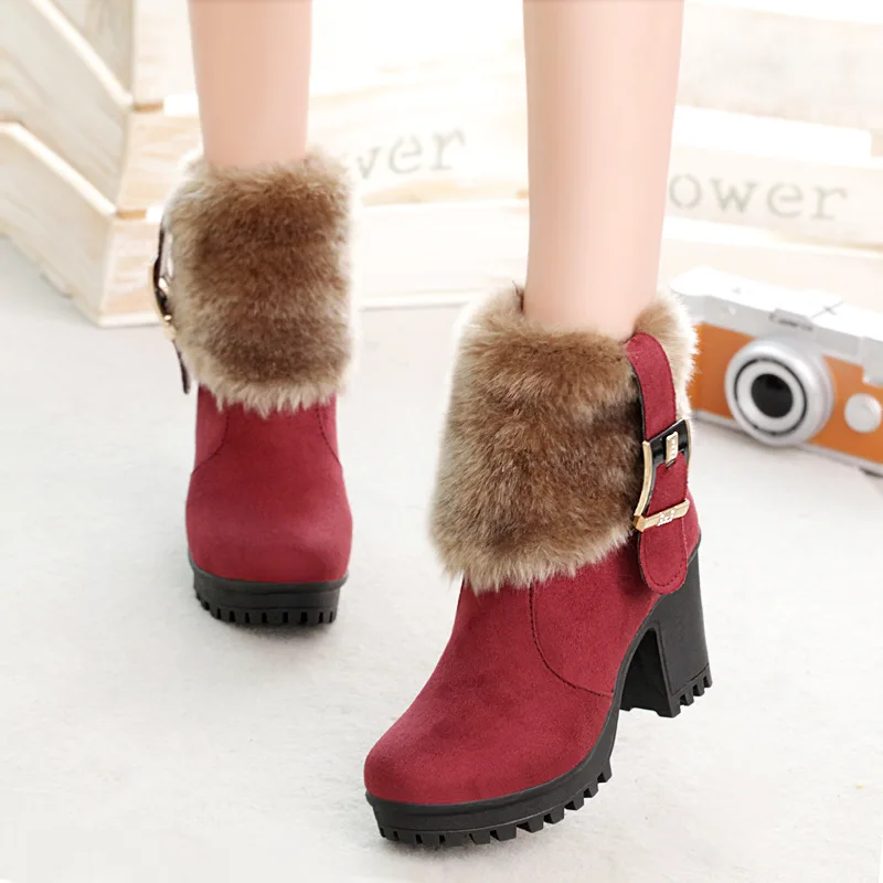 

Womens Platform Heels Winter Boots Round Toe High (5cm-8cm) Square Heel Platform Boots Gothic Furry Heels Cute Shoes