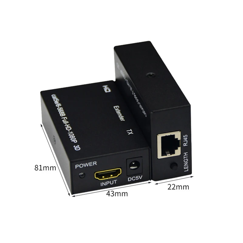 1 Pair 1080P FHD HDMI-compatible to RJ45 60M Extender Splitter Sender&Receiver Over Ethernet CAT 5E/6 for TV PC Laptop HDTV