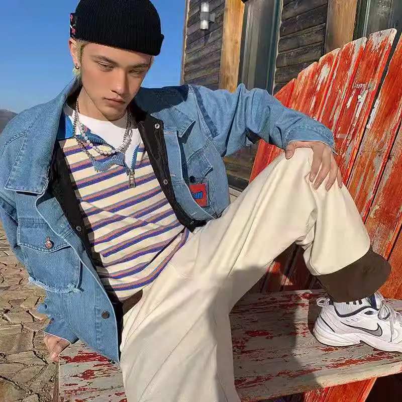 Полосатая толстовка на молнии пуловеры с воротником-поло Свитшот оверсайз