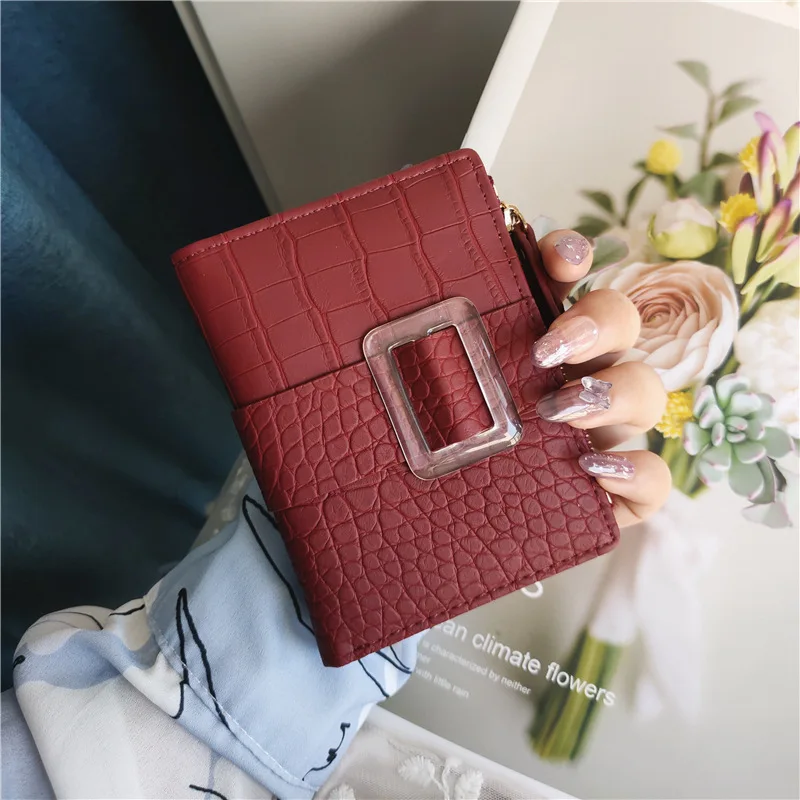 

New Folding Wallet Women's Short Crocodile Pattern Wallet Simple Ultra-Thin Zipper Coin Purse