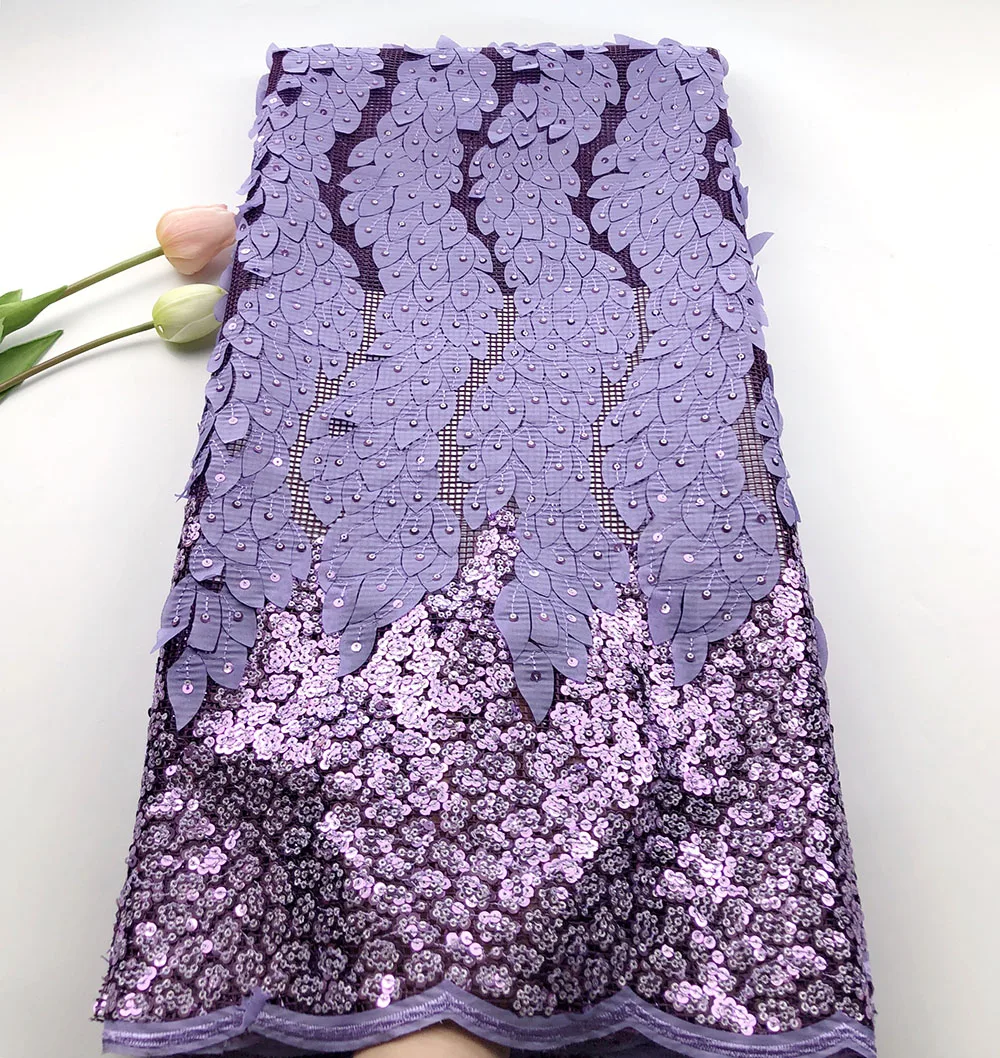 lilac Французская кружевная ткань, высокое качество, африканская кружевная ткань с блестками, африканская кружевная ткань, нигерийское вышитое кружево для aso ebi - Цвет: lilac