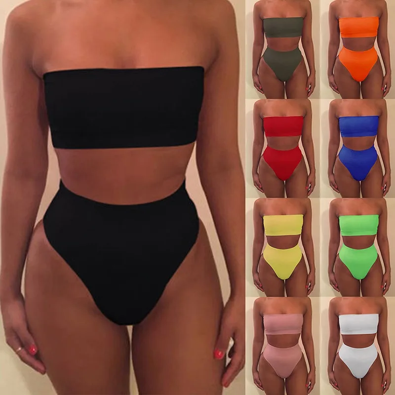 

Dropshiping 2021 Solid Bikini Brazillian Swimsuit Women Bikini Set Sexy Off Shoulder Swimwear Female Swimming Biquini Maillot
